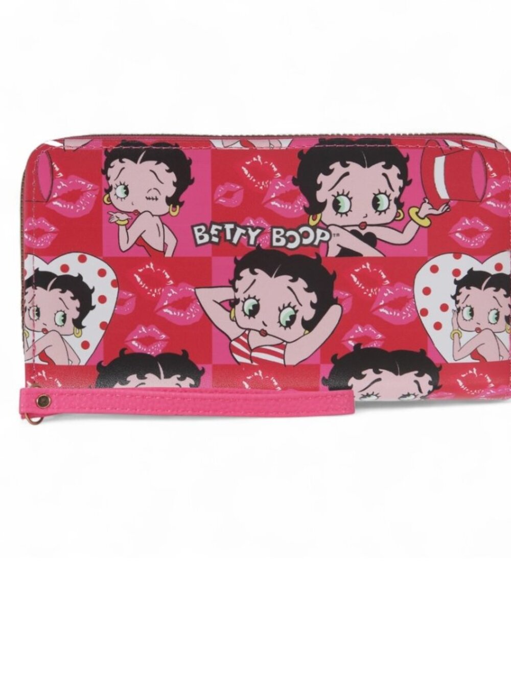 Betty Boop Pink Double Zipper Wallet with Wrist Strap